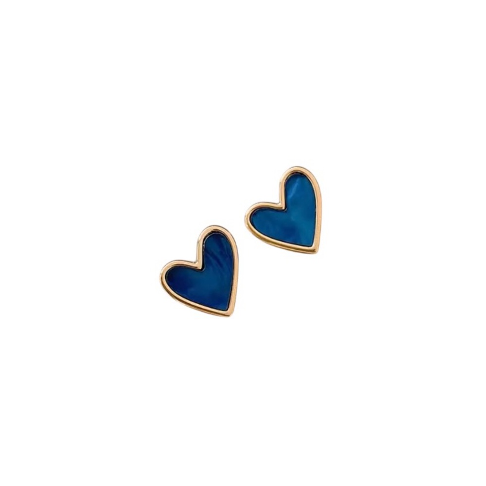 Blue Heart Shaped Stud Earrings - Blue and Gold